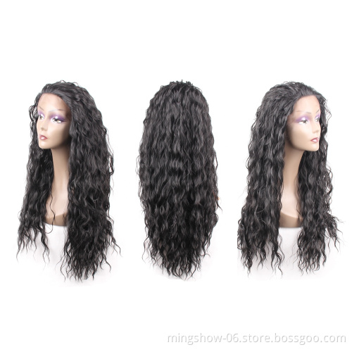 2020 hot selling design front lace synthetic wig,long curly black to brown ombre hair wigs